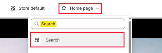 Screenshot of Shopify Admin Theme Editor-Go to the Search Page
