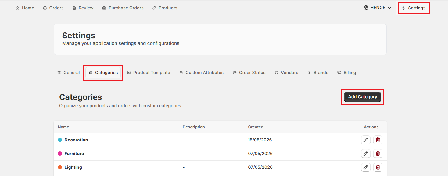 Screenshot of OrderPilot Categories Tab-Click Add Category