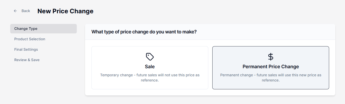 Screenshot of Price Rules Price Change Type-Permanent