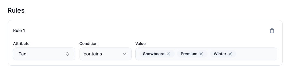 Screenshot of Smart Collections Builder Collection Creation Page-Setting Rules