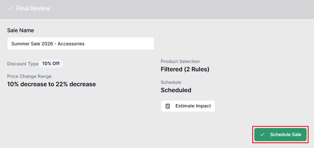 Screenshot of Price Rules-Final Review