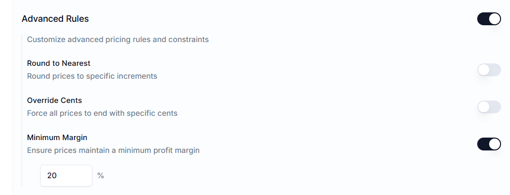 Screenshot of Price Rules-Minimum Margin