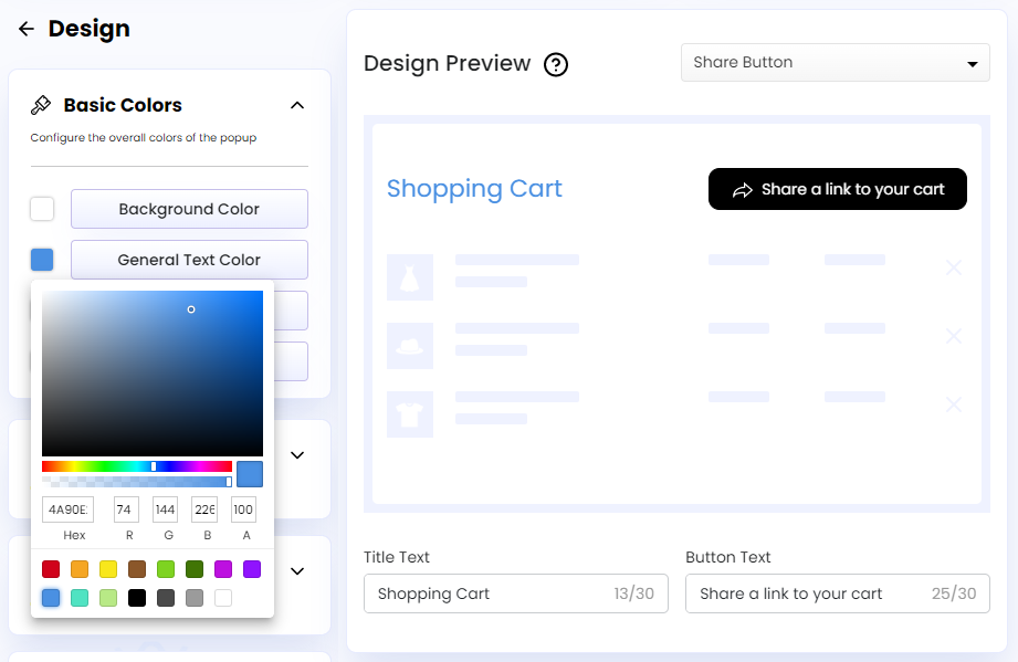 Screenshot of General Text Color-Share Button