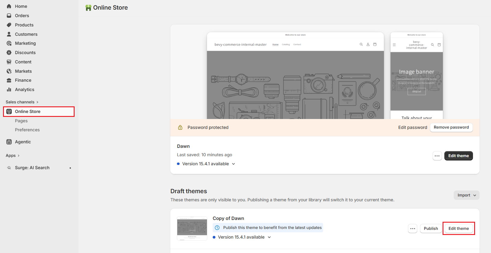 Screenshot of Shopify Admin Online Store-Edit Theme