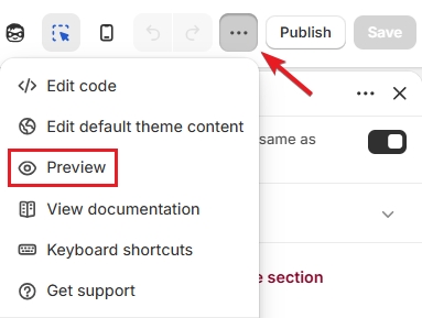 Screenshot of Shopify Theme Editor-Preview Duplicate Theme