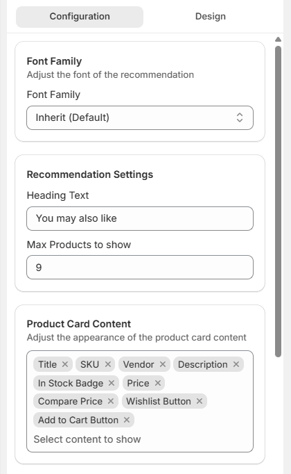 Screenshot of Surge Cart Recommendation Customization Tab-Configuration
