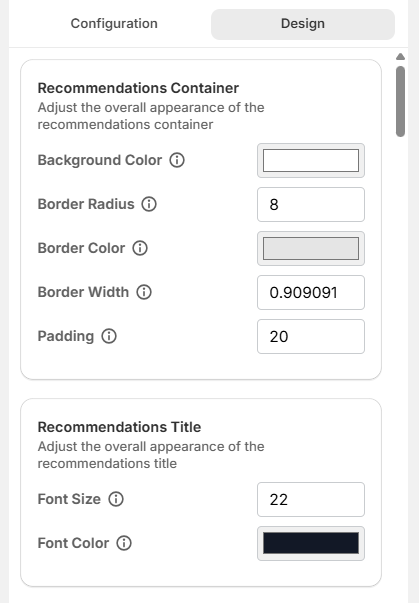 Screenshot of Surge Cart Recommendation Customization Tab-Design