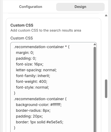 Screenshot of Surge Cart Recommendation Customization Tab-Design