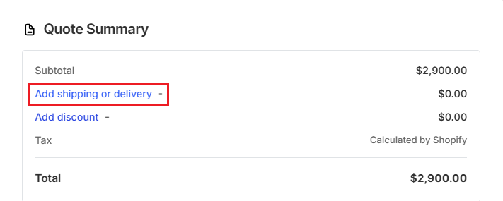 Screenshot of OrderPilot Create Quote-Click Add Shipping or Delivery