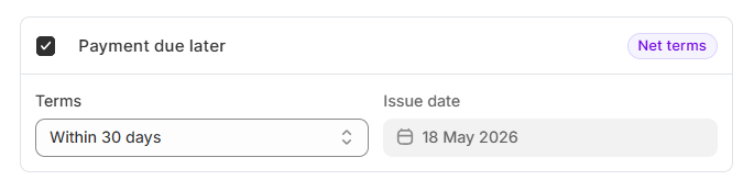 Screenshot of OrderPilot Create Quote-Configure Payment Due Later
