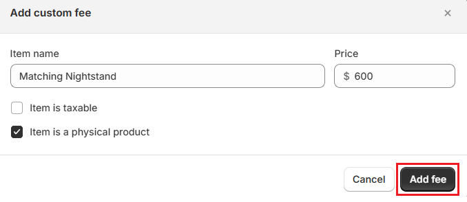 Screenshot of OrderPilot Create Quote-Add Custom Fee for Add-on