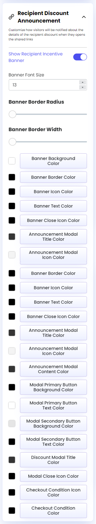 Screenshot of Recipient Incentive Banner Customization Options