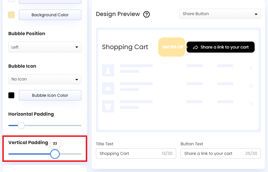Screenshot of Share Cart Dashboard-Vertical Padding of Discount Bubble