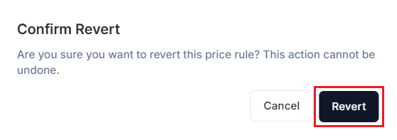 Screenshot of Price Rules Revert Confirmation Modal