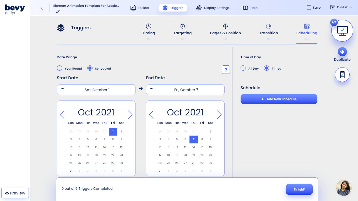 Scheduling Screenshot of Scheduling Page