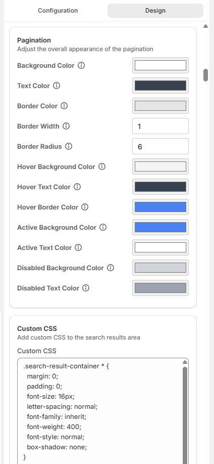 Screenshot of Surge Search Result Customization Tab-Design