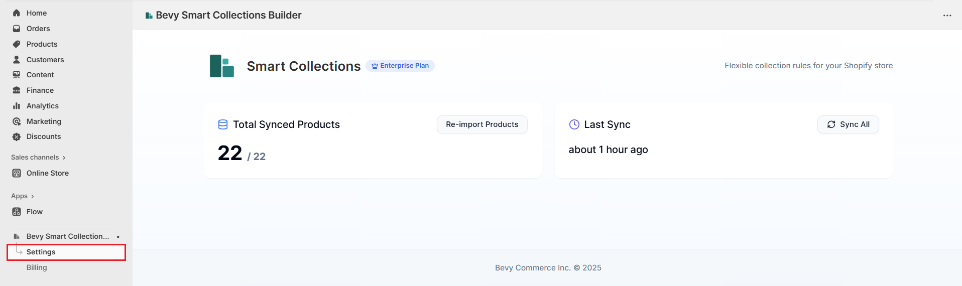 Smart Collections Builder Settings Screenshot of Smart Collections Builder Settings