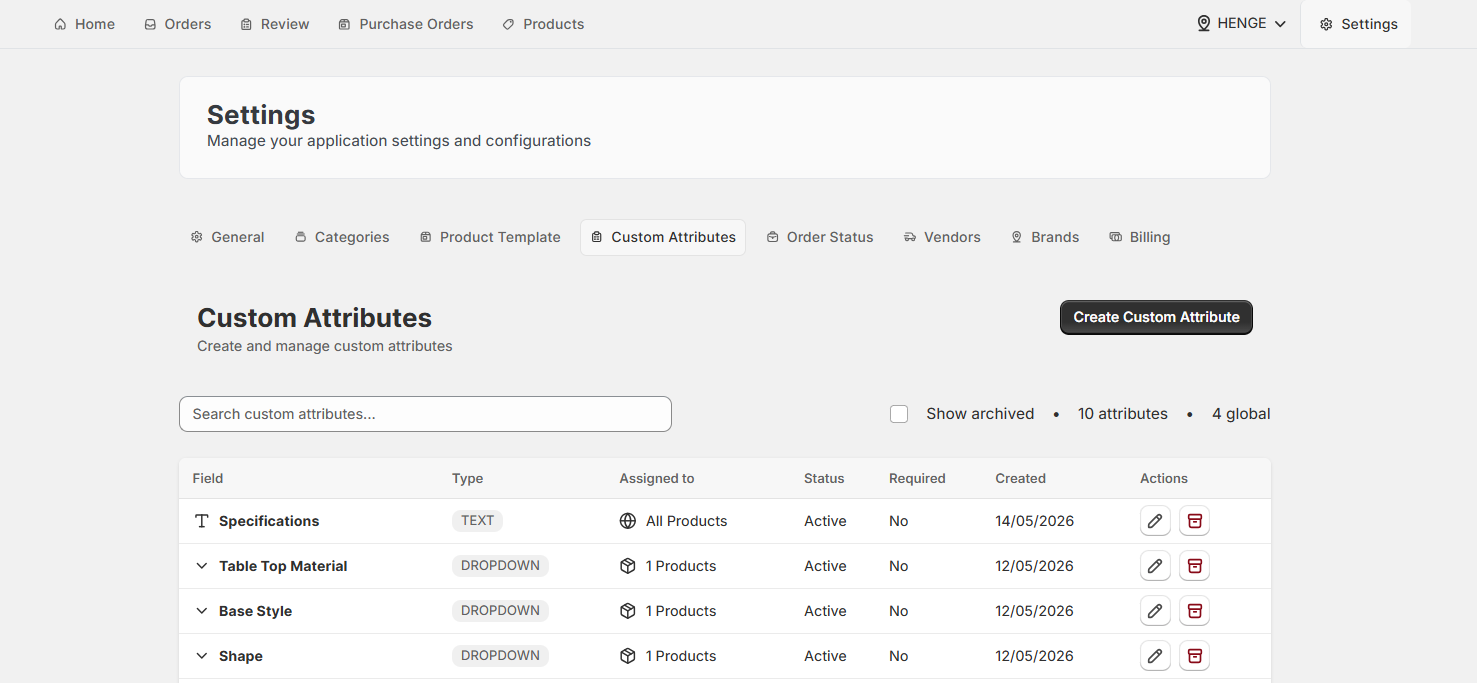 Screenshot of OrderPilot Custom Attributes