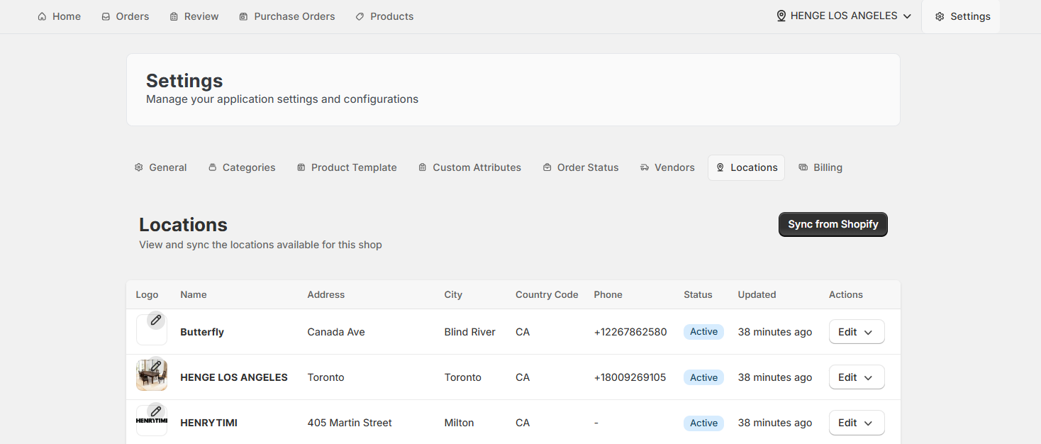 Screenshot of OrderPilot Locations