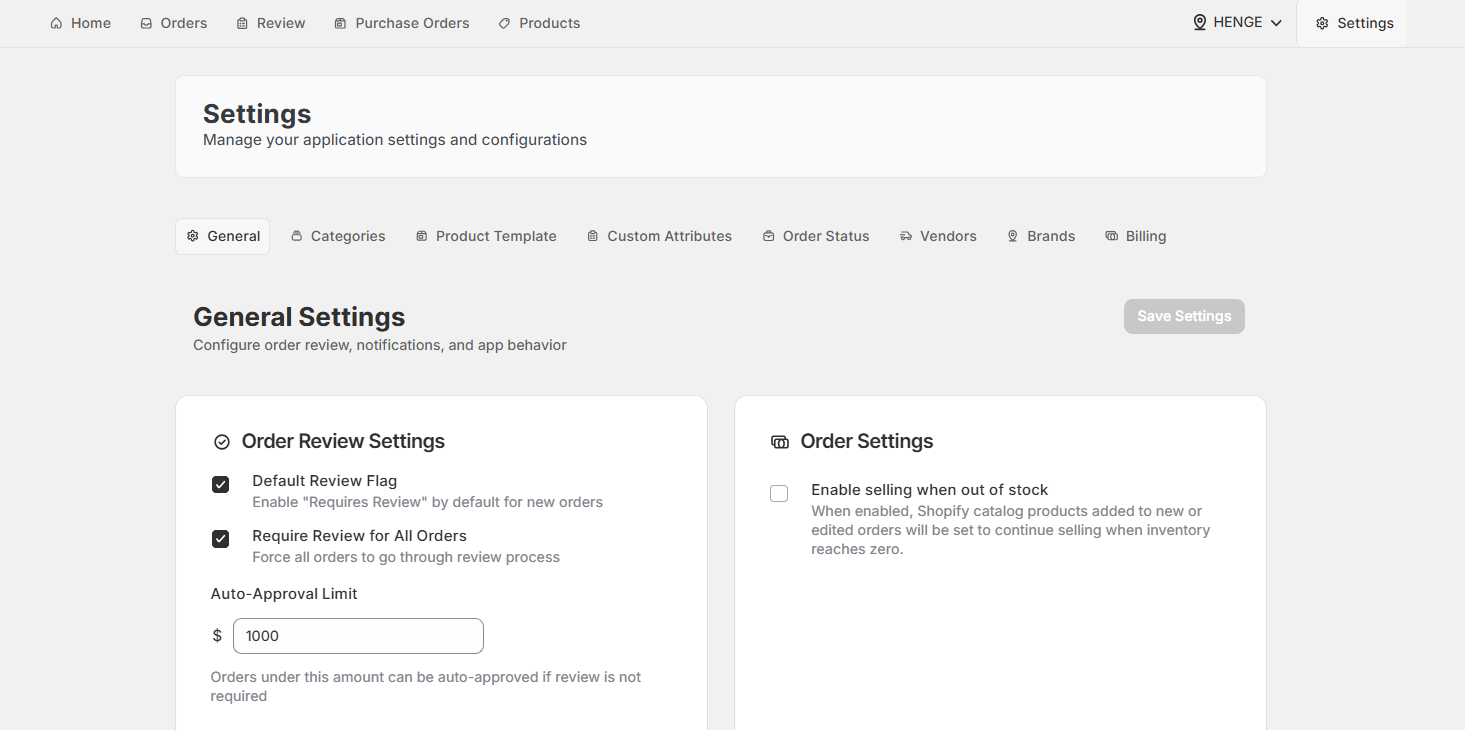 Screenshot of OrderPilot Settings-General