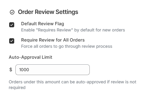 Screenshot of OrderPilot General-Order Review Settings