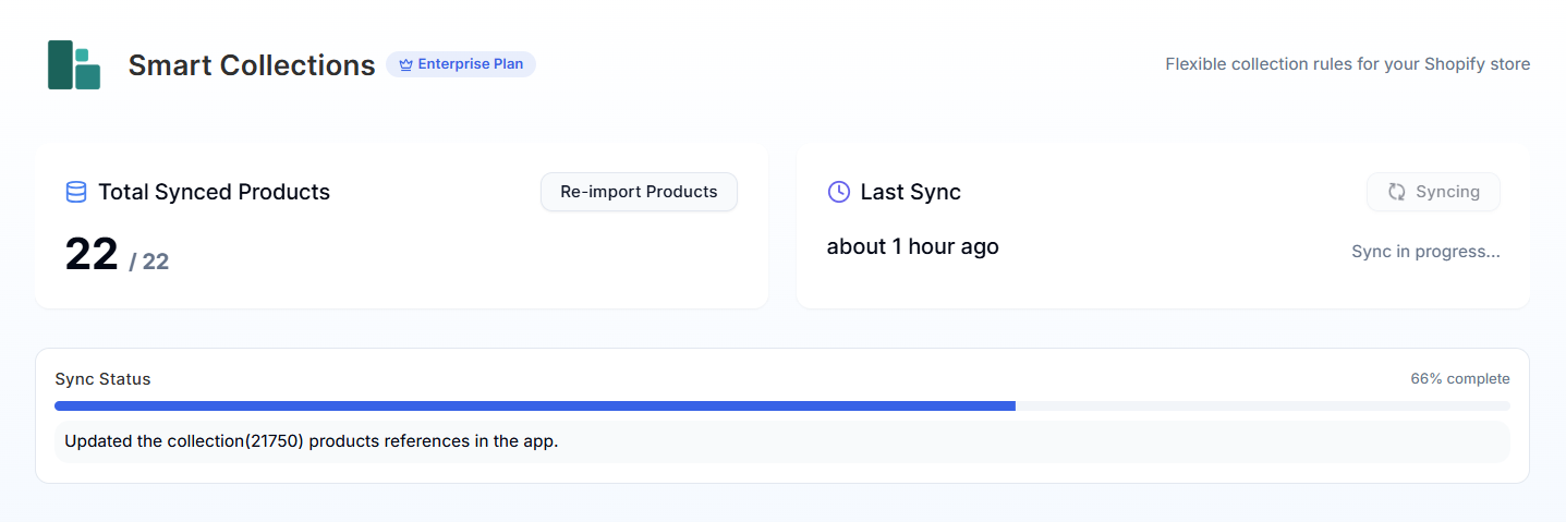 Smart Collections Builder Collection Sync Progress Screenshot of Smart Collections Builder Collection Sync Progress