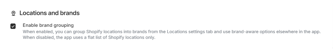 Screenshot of OrderPilot General-Locations and Brands Settings