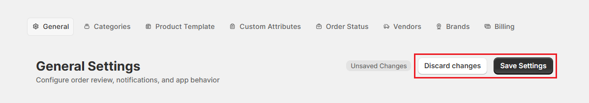 Screenshot of OrderPilot General-Save and Discard Settings