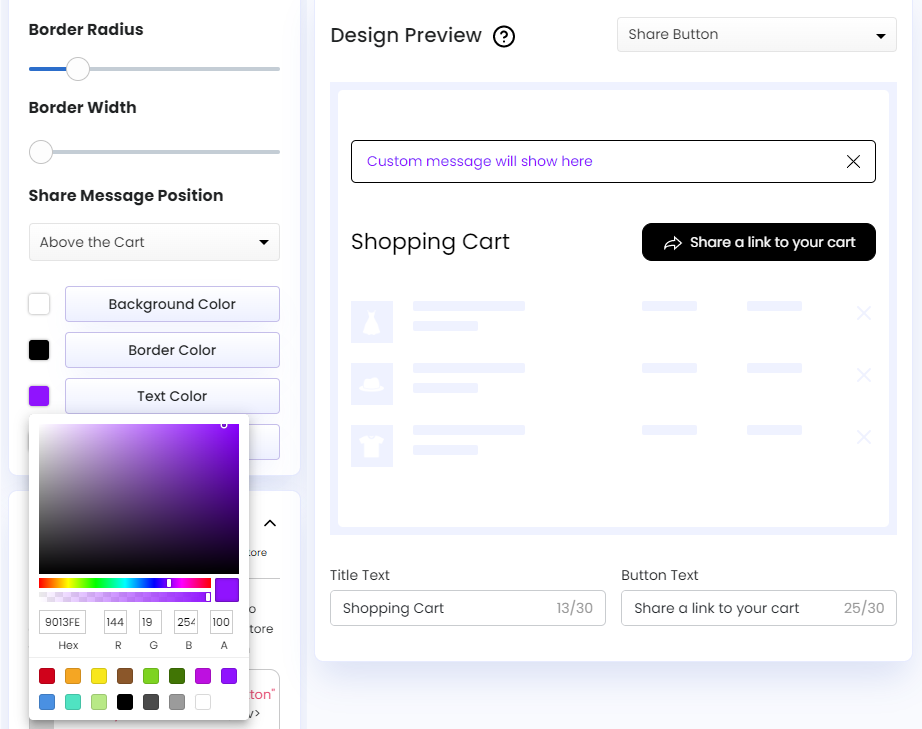 Screenshot of Share Message-Text Color