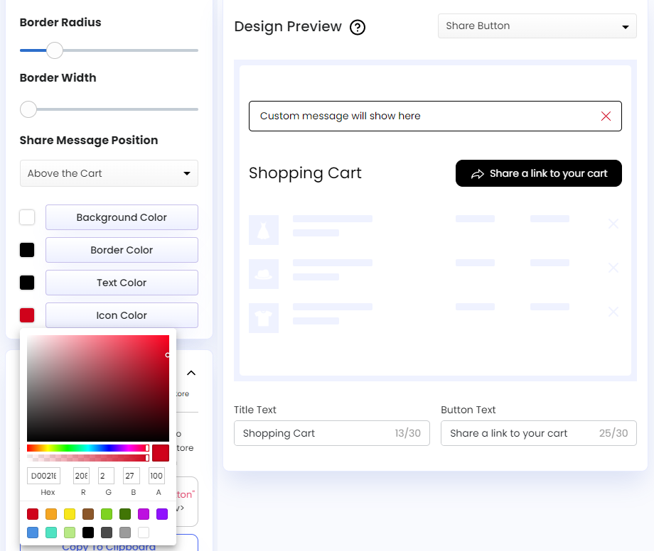 Screenshot of Share Message-Icon Color