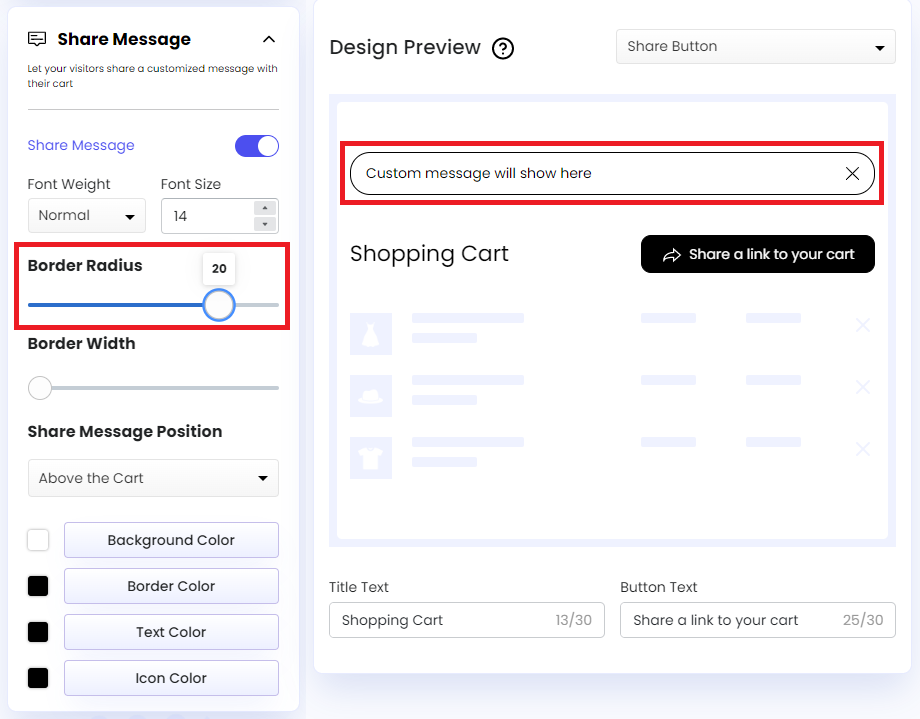 Screenshot of Share Message-Border Radius