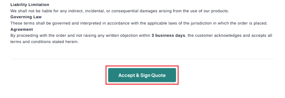 Screenshot of OrderPilot Sign Page-Click Accept and Sign Quote