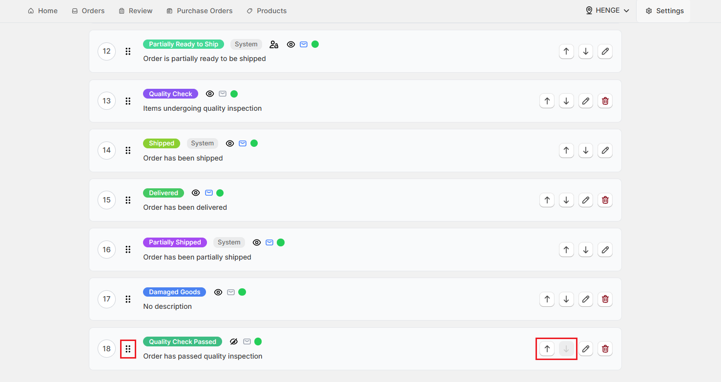 Screenshot of OrderPilot Reorder Status
