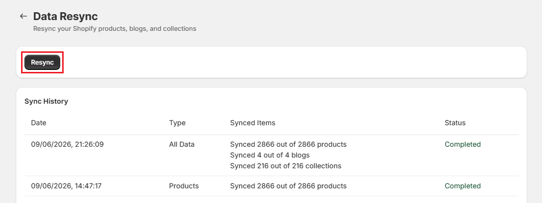 Screenshot of Surge Resync Data