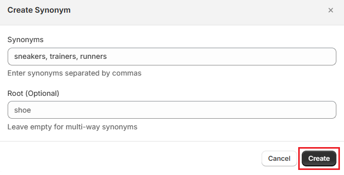 Surge Create Synonym-Enter Search Terms Screenshot of Surge Create Synonym-Enter Search Terms