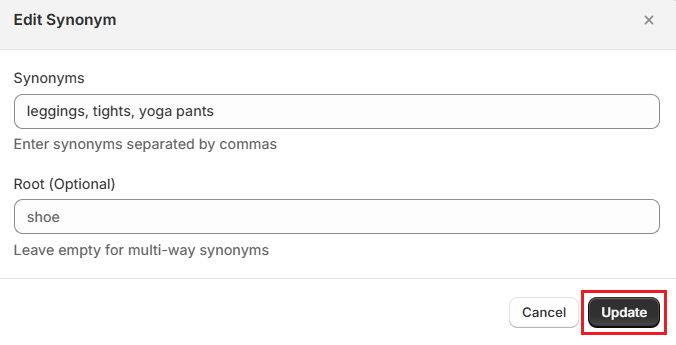 Surge Edit Synonym-Click Update Screenshot of Surge Edit Synonym-Click Update