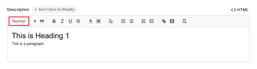 Screenshot of Smart Collections Builder Rich Text Editor-Heading and Paragraph