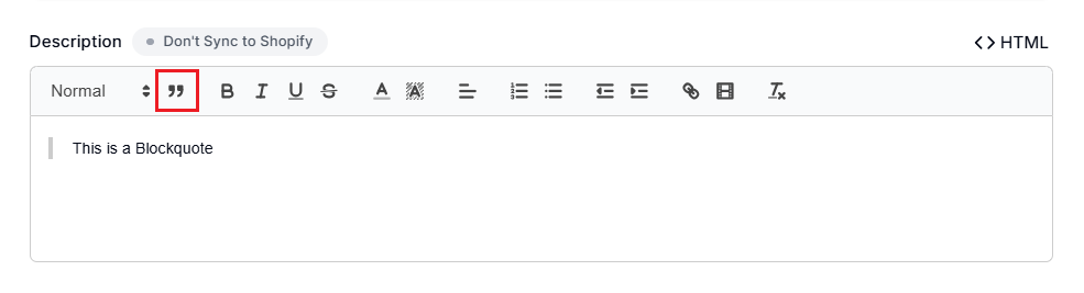 Screenshot of Smart Collections Builder Rich Text Editor-Blockquote