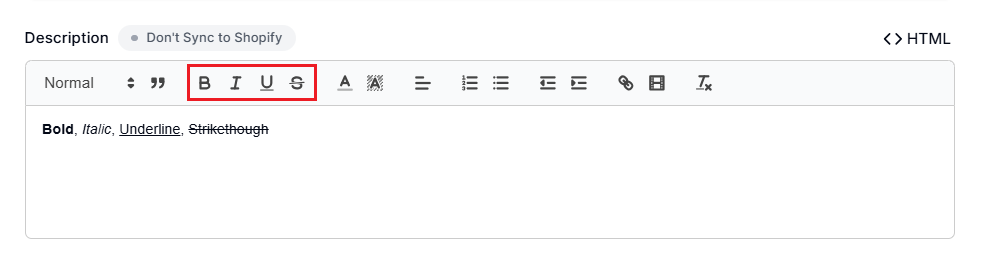 Screenshot of Smart Collections Builder Rich Text Editor-Text Formatting