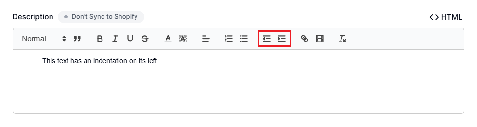 Screenshot of Smart Collections Builder Rich Text Editor-Indentation