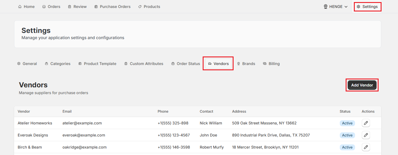 Screenshot of OrderPilot Vendors Tab-Click Add Vendor